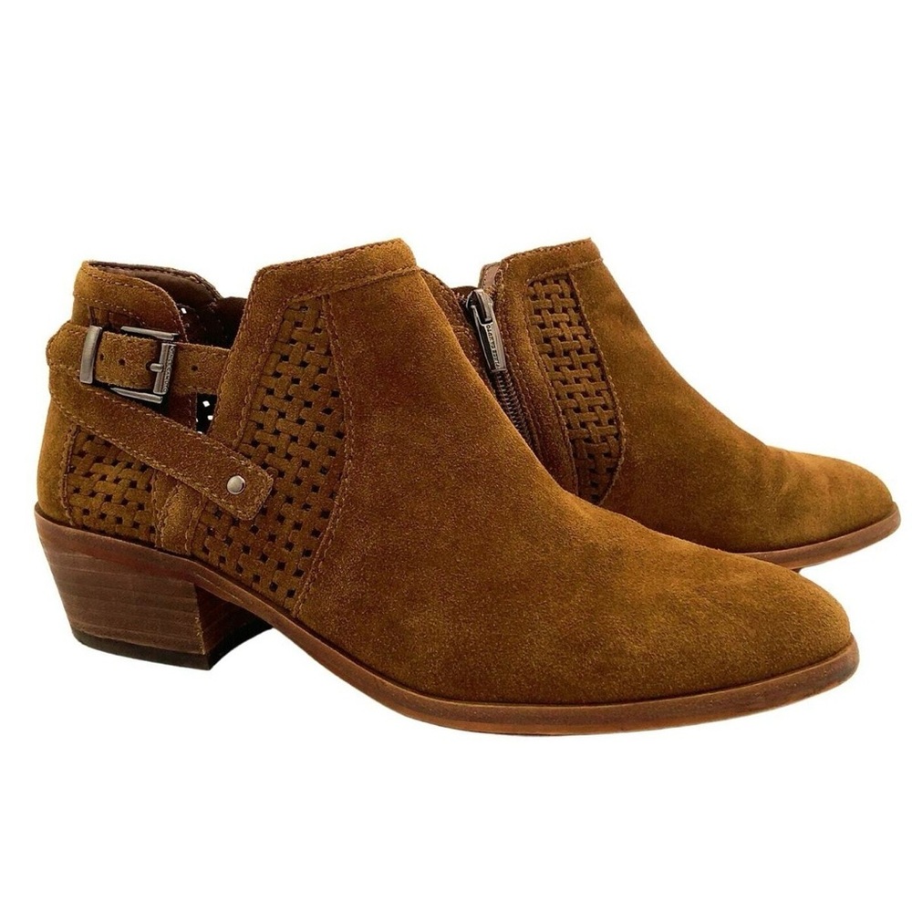 Vince Camuto Pamma Suede Buckle Block Heel Booties size 7 women’s brown leather